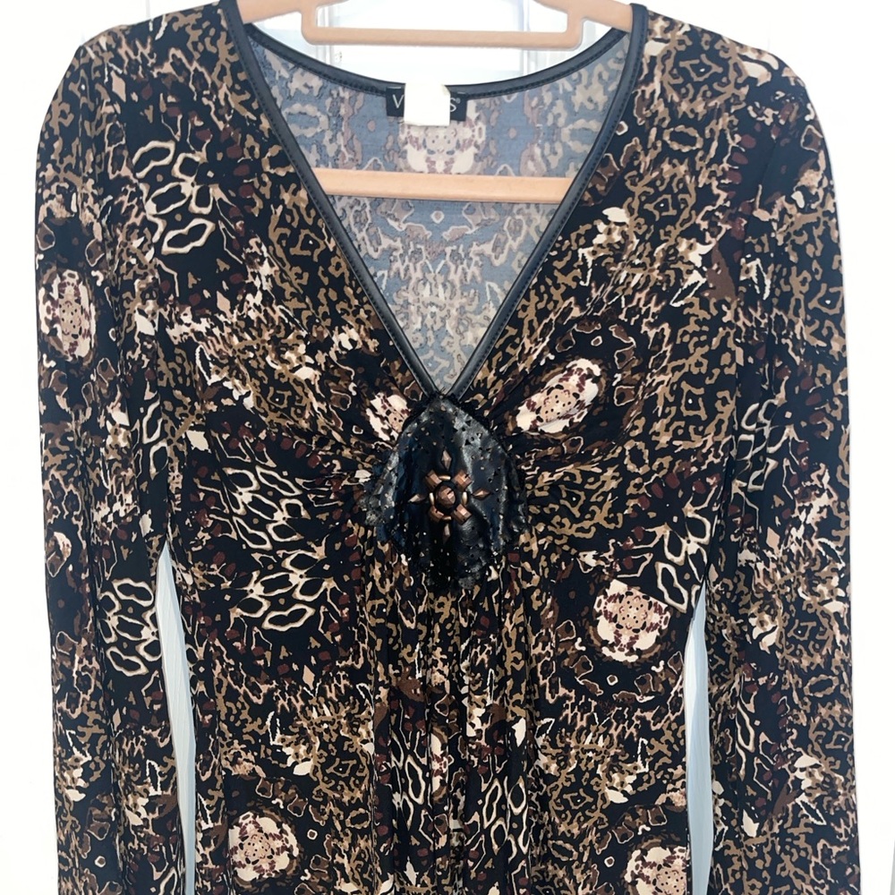 VENUS Brown and Black Leopard Print V-Neck Blouse Sz: M  SKU: 0826-54